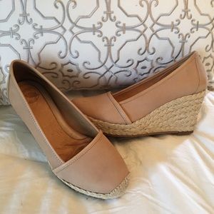 EUC-Nude stacked heel espadrilles by Nurture